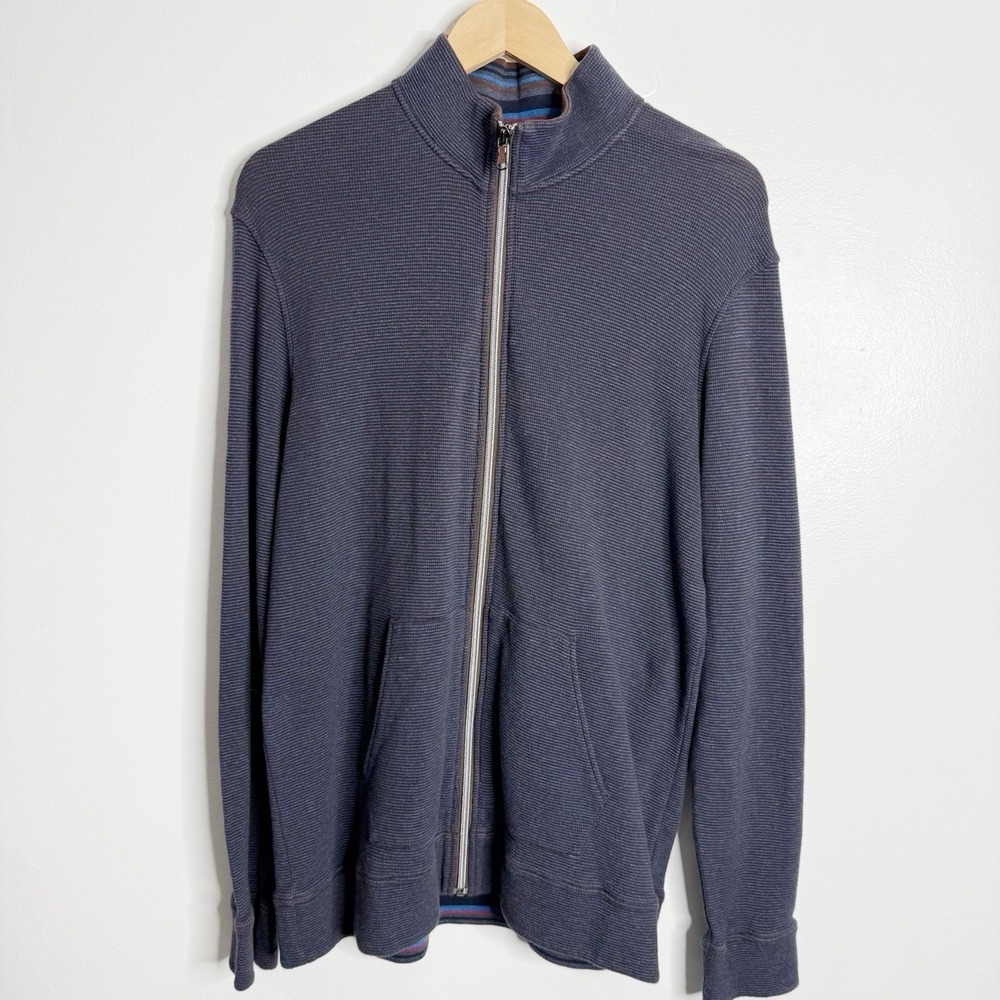 Robert Graham Men's Large Full‎ Zip Textured Sweater Multicolor Preppy Casual